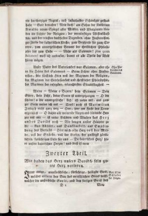 Zweyter Theil. Wir haben das Herz unsers Davids, sein gutes Herz verloren.
