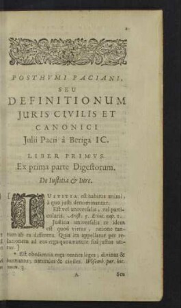 Liber primus. Ex prima parte Digestorum. De Iustitia & Iure.