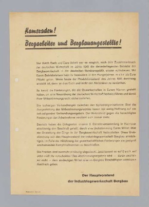 "Kameraden! Bergarbeiter und Bergbauangestellte!"