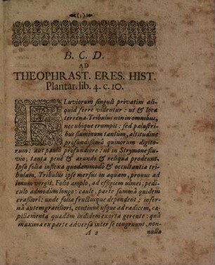De Tribulis, Potissimùm Aquaticis : Ad Theophrast. Eres. Dioscorid. & C. Plin. Secund.