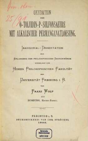 Oxydation der o-Toluidin-p-Sulfonsaeure mit alkalischer Permanganatloesung