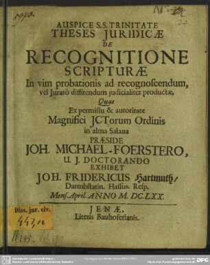... Theses juridicae de recognitione scripturae