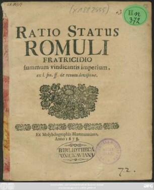 Ratio Status Romuli Fratricidio summum vindicantis imperium ...