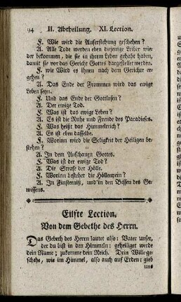 Eilfte Lection. Von dem Gebethe des Herrn. - Zwanzigste Lection. Von den heiligen Sacramenten.
