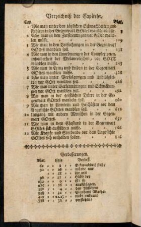 Verzeichniß der Capiteln. Errata.