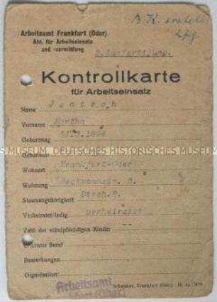 Nachweiskarte über geleistete Pflicht-Arbeitsstunden