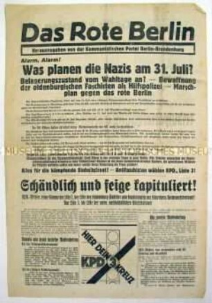 Sonderausgabe der kommunistischen Wochenzeitung (?) "Das Rote Berlin" zur Reichstagswahl im Juli 1932