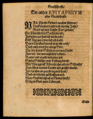 Ein ander Epitaphium oder Grabschrifft.
