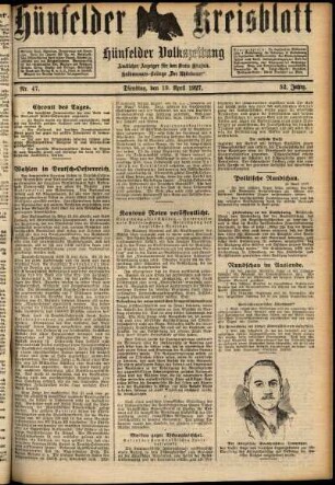 Ausgabe vom Dienstag, den 19. April 1927.