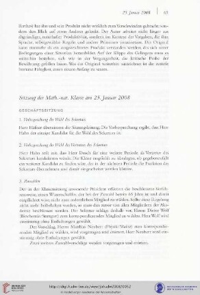 Sitzung der Math.-nat. Klasse am 25. Januar 2008