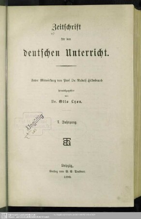 7.1893: Zeitschrift für den deutschen Unterricht