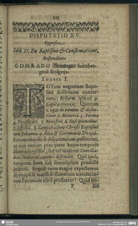 Disputatio XV. Opposita Libb. II. De Baptismo & Confirmatione