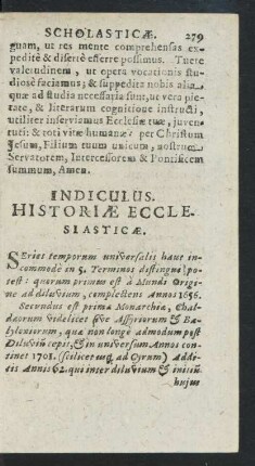 Indiculus Historiae Ecclesiasticae.