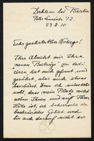 Brief vom 23.8.1910 von Aman