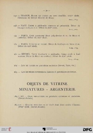 Objets de vitrine - Miniatures - Argenterie (Nr. 164-189)