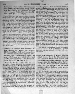 Giesen u. Darmstadt, b. Heyer: Mathäus Joseph Schick, b. R. D. Churpfälzischer und mehrerer Reichsstände Hofrath und Reich-Kammergerichts Advokat und Prokurator, über das Reichsständische Instanzen-Recht, deren unerlaubte Vervielfältigung, und ins besondere von der sogenannten Cabinets-Instanz. 1802. 271 S. 8.