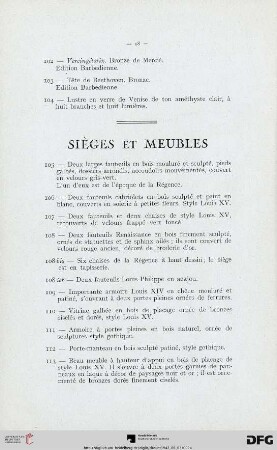 Sièges et Meubles (Nr. 105-134)