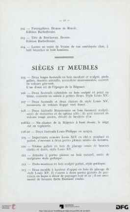 Sièges et Meubles (Nr. 105-134)