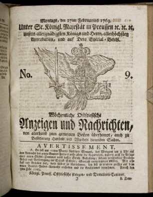 No. 9. Montags, den 27ten Februarius 1769.
