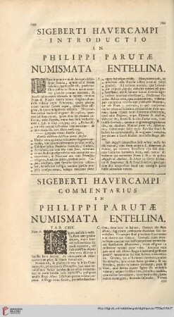 Sigeberti Havercampi introductio & commentarius in Philippi Parutae numismata Entellina