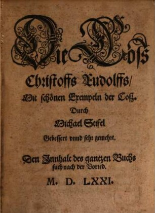 Die Coss Christoffs Rudolffs : mit schönen Exempeln der Coss