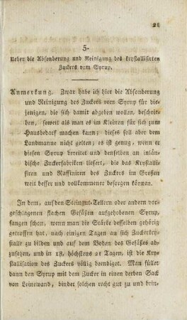 5. Ueber die Absonderung und Reinigung des krystallirten Zuckers vom Syrup