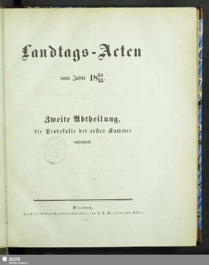1854/55: Landtags-Acten / Die Protocolle der 1. Kammer