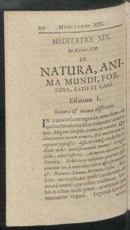 Meditatio XIX, In Exerc. VII. De Natura, Anima Mundi, Fortuna, Fato Et Casu