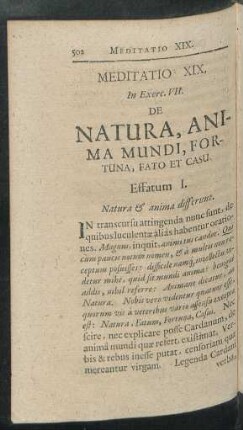 Meditatio XIX, In Exerc. VII. De Natura, Anima Mundi, Fortuna, Fato Et Casu