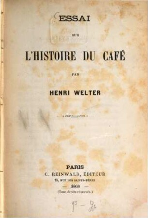 Essai sur l'histoire du Café
