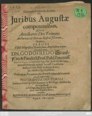 Disputatio Inauguralis Iuridica De Iuribus Augustae competentibus