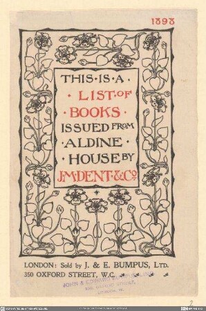 This is a List of Books issued from Aldine House ...