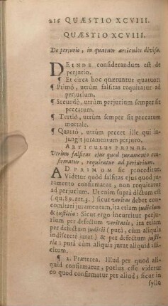 Quaestio XCVIII. De perjurio, in quatuor articulos divisa.