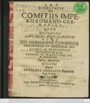 Dissertatio De Comitiis Imperii Romano-Germanici