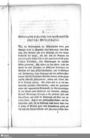 I. Philologisch-historisch und mathematisch-physische Wissenschaften