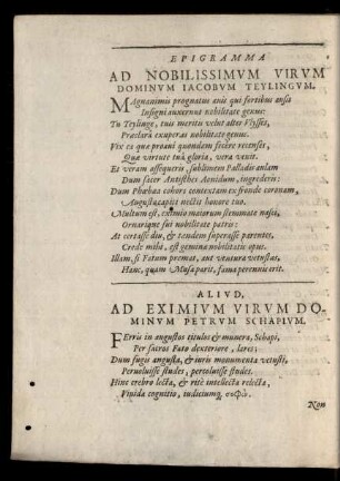 Epigramma Ad Nobilissimum Virum Dominum Iacobum Teylingum.