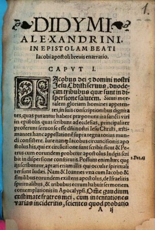 Didymi Alexandrini Praeceptoris Divi Hieronymi in omnes epistolas Canonicas breuis enarratio