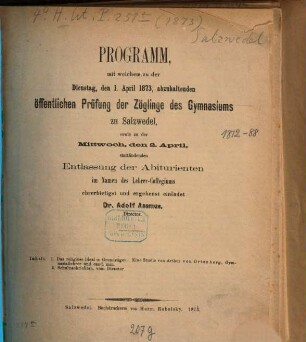 Jahresbericht : Ostern ..., 1873