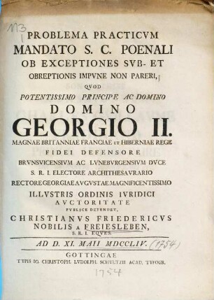 Problema practicum mandato S. c. poenali ob exceptiones sub- et obreptionis impune non pareri
