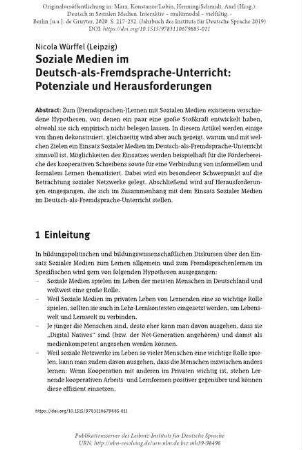 Soziale Medien im Deutsch-als-Fremdsprache-Unterricht: Potenziale und Herausforderungen