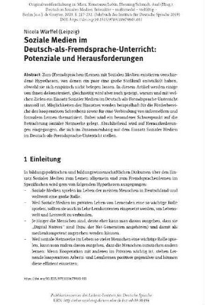 Soziale Medien im Deutsch-als-Fremdsprache-Unterricht: Potenziale und Herausforderungen