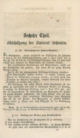 Sechster Theil. Abschätzung der Natural-Zehenten