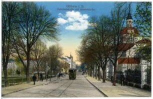 Döbeln. Bahnhofstraße mit Jakobikirche