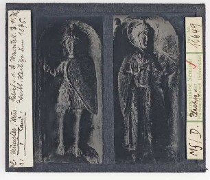 links: Münster, Landesmuseum, Relief der St. Mauritzkirche, rechts: Münster, Landesmuseum, Weibl. Heilige