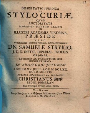 Dissertatio Iuridica De Stylo Curiae