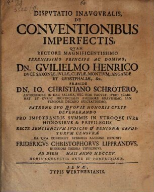 Dispvtatio Inavgvralis, De Conventionibus Imperfectis