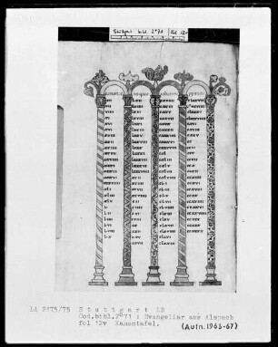 Evangeliar aus Alspach (Elsass) — ---, Folio 12versoKanontafel