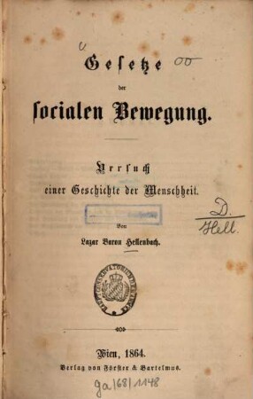 Gesetze der socialen Bewegung : Versuch e. Geschichte d. Menschheit