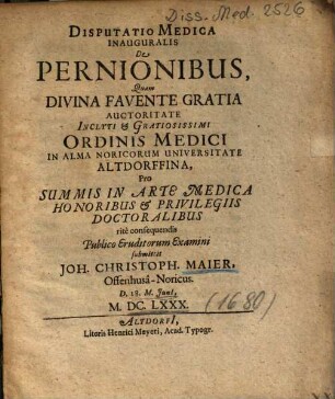 Disputatio Medica Inauguralis De Pernionibus