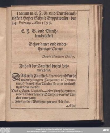 Inhalt der Capittel dieses Letzten Theils.